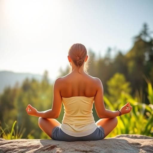 A person meditating peacefully outdoors, surrounded by nature, promoting relaxation