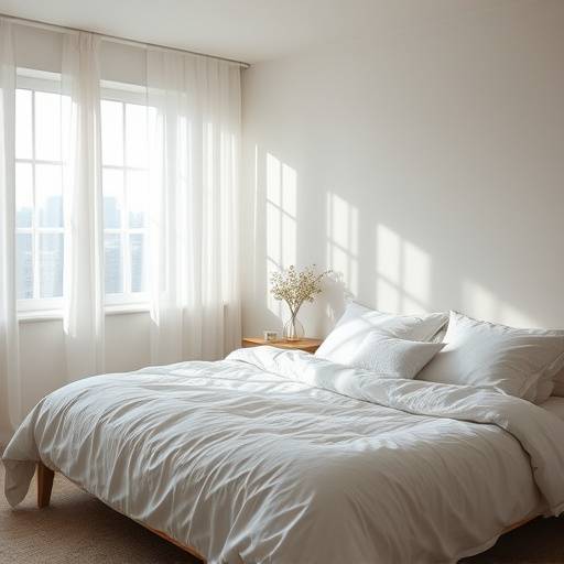 A serene bedroom scene with soft lighting, suggesting peaceful sleep