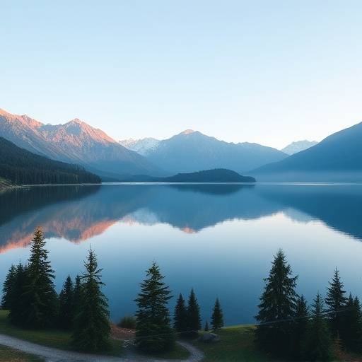 A serene nature scene with mountains and a calm lake, representing peace and tranquility